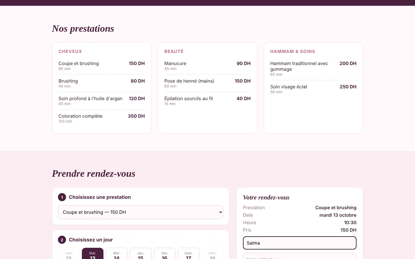 Prestations et tarifs